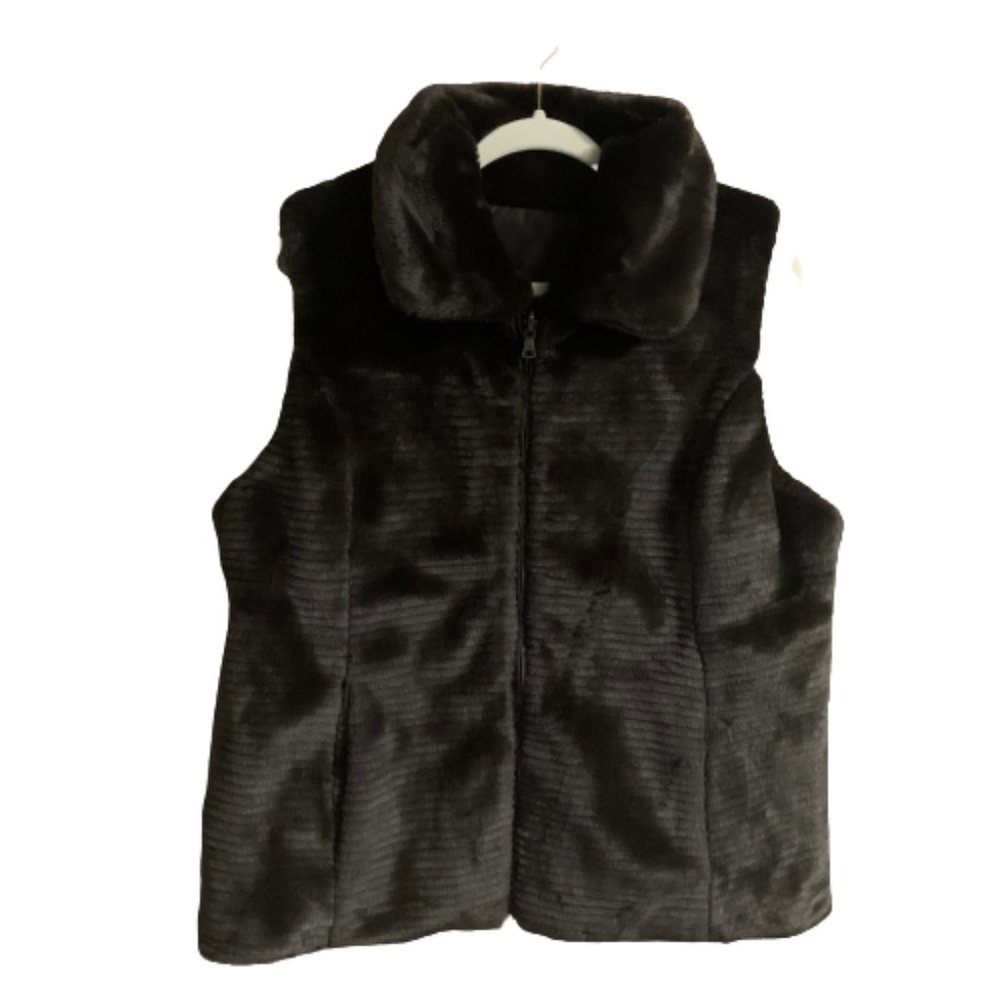 Liz Claiborne Reversible Ribbed Faux Fur Full Zip Up Brown X-Large Women Vest - Picture 2 of 10
